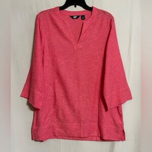 Lands' End Pink Linen Blend Split Neck Tunic Size Small